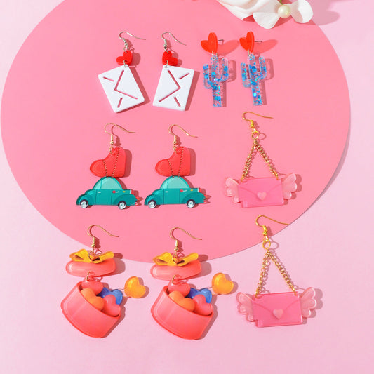 Pink Sweetheart Pendant Earrings Adorably Cute and Charming Girls Jewellery Gift-0