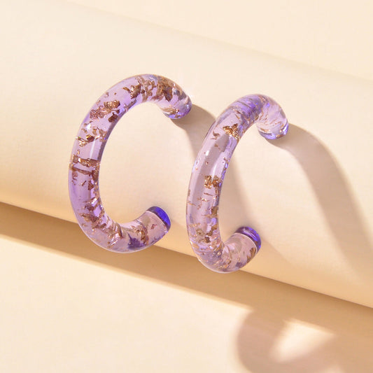 Trendy Purple Acrylic Resin Hoop C Shape Huggie Earrings Women Party Decoration-0