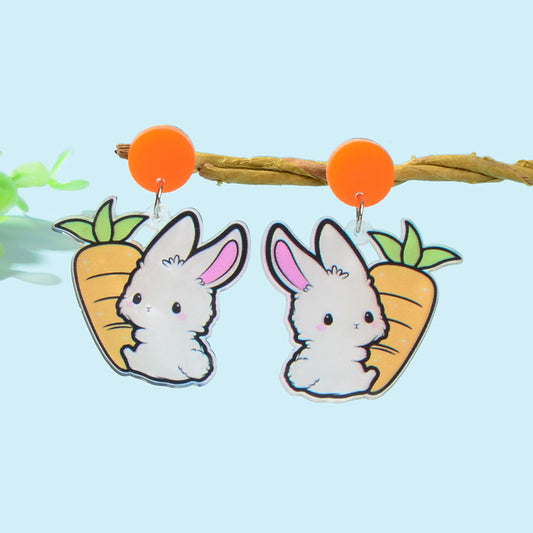 New Easter Gift Bunny Earrings Acrylic Carrot Rabbit Dangling Stud Girls Jewelry-0
