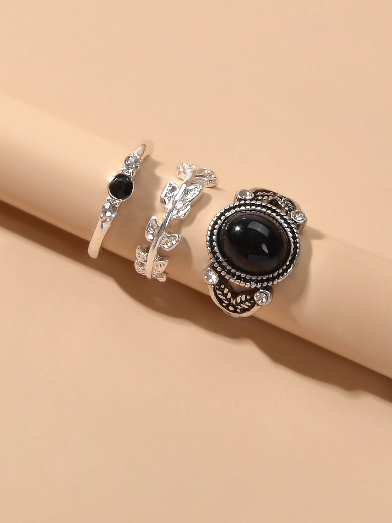 3 pcs Vintage Antique Leaf Geometric Multiple Stackable Punk Finger Rings Set-1