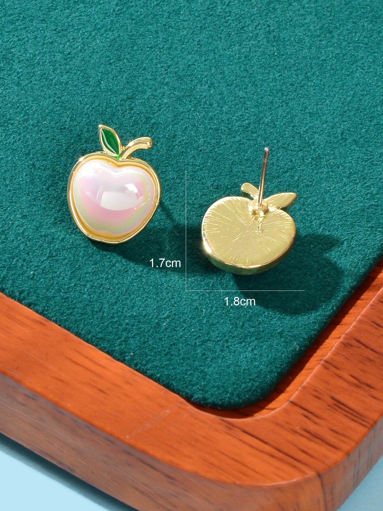 Exquisite Green Leaf White Pearl Apple Stud Earrings Women Anniversary Jewellery-2