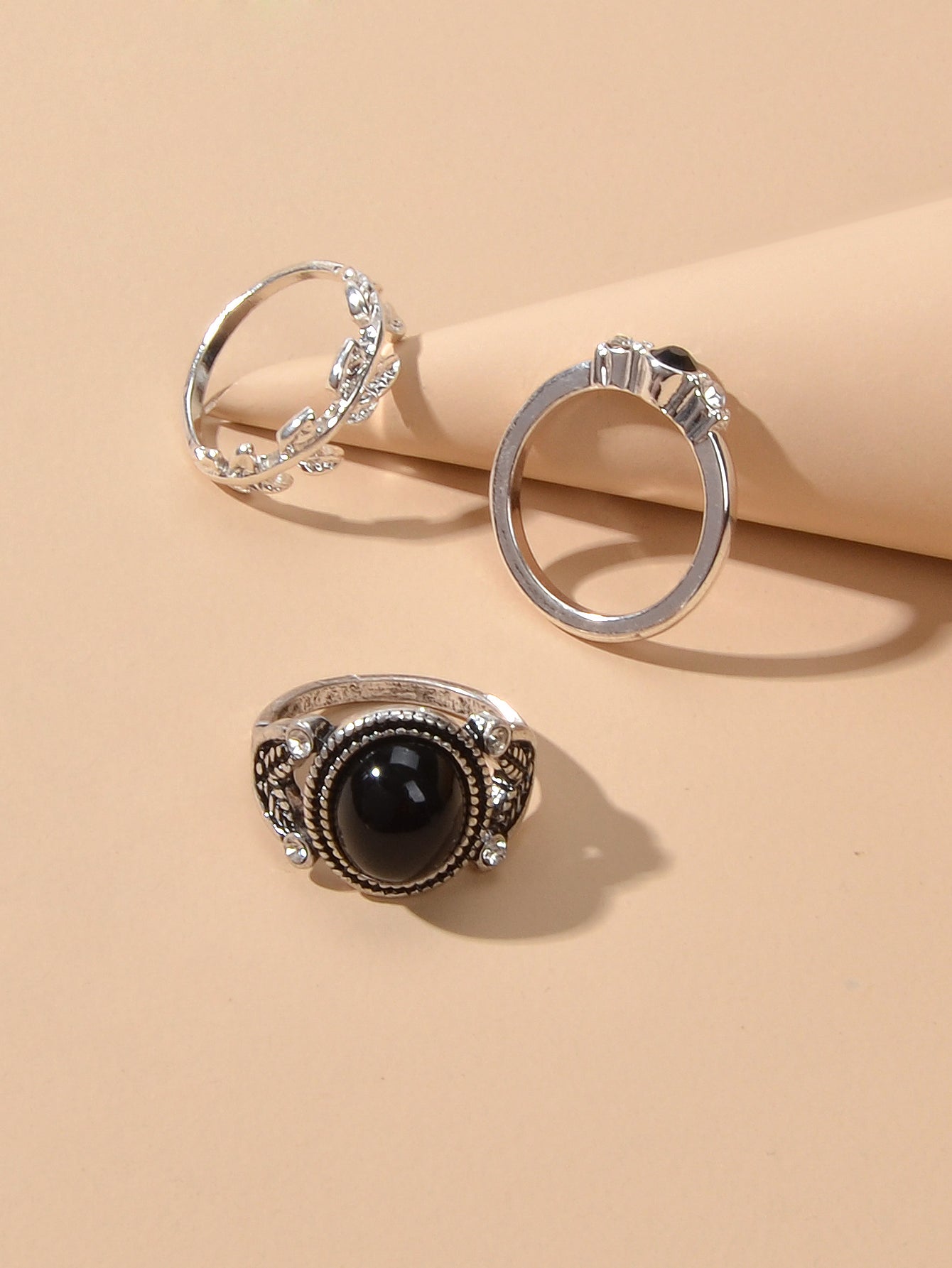 3 pcs Vintage Antique Leaf Geometric Multiple Stackable Punk Finger Rings Set-2