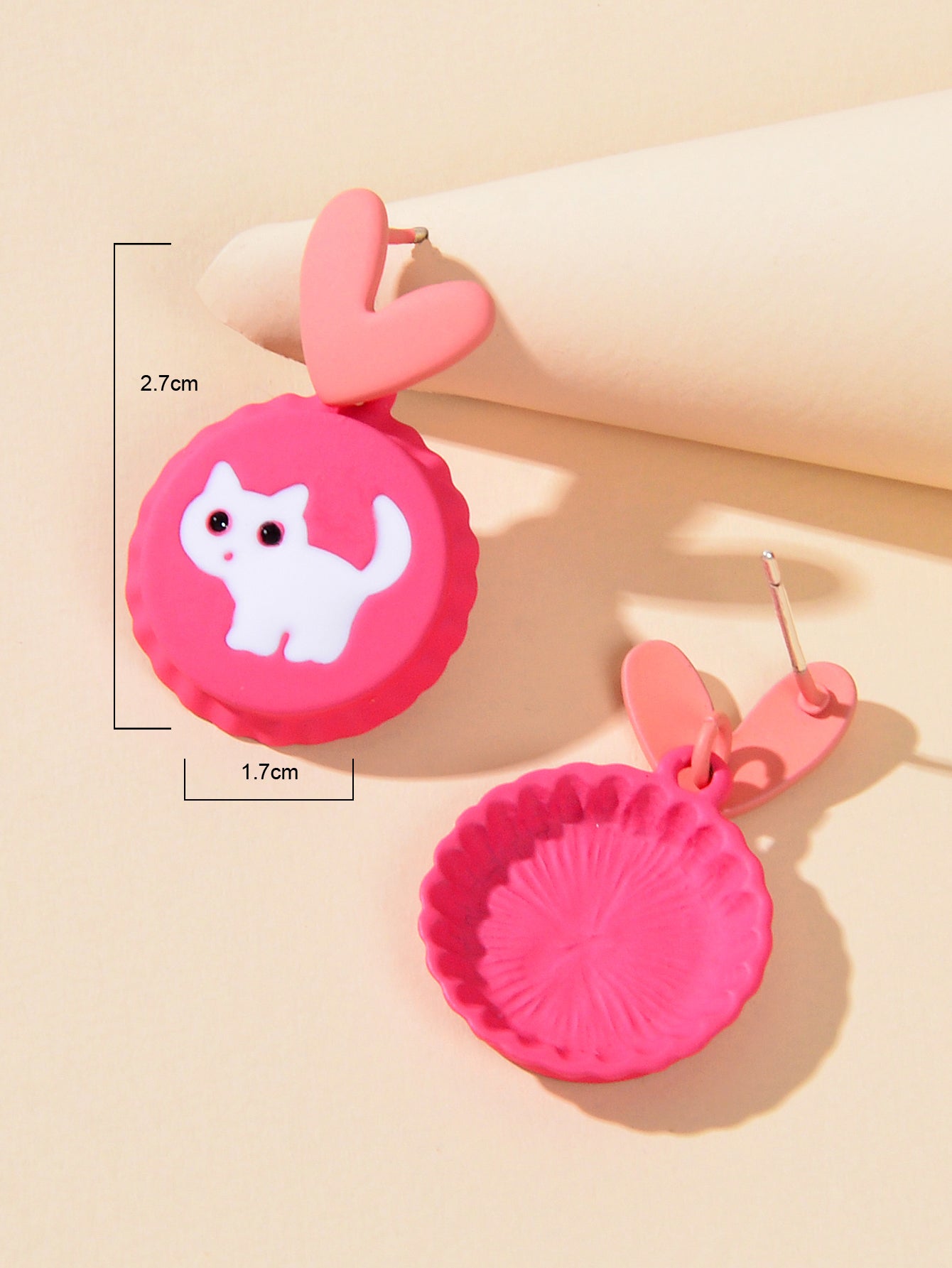 Cute Funny Hotpink Heart Cat Capsule Stud Earrings Y2k Style Girl Jewellery Gift-2