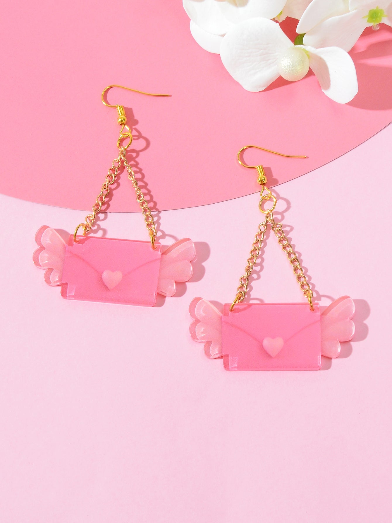 Pink Sweetheart Pendant Earrings Adorably Cute and Charming Girls Jewellery Gift-4
