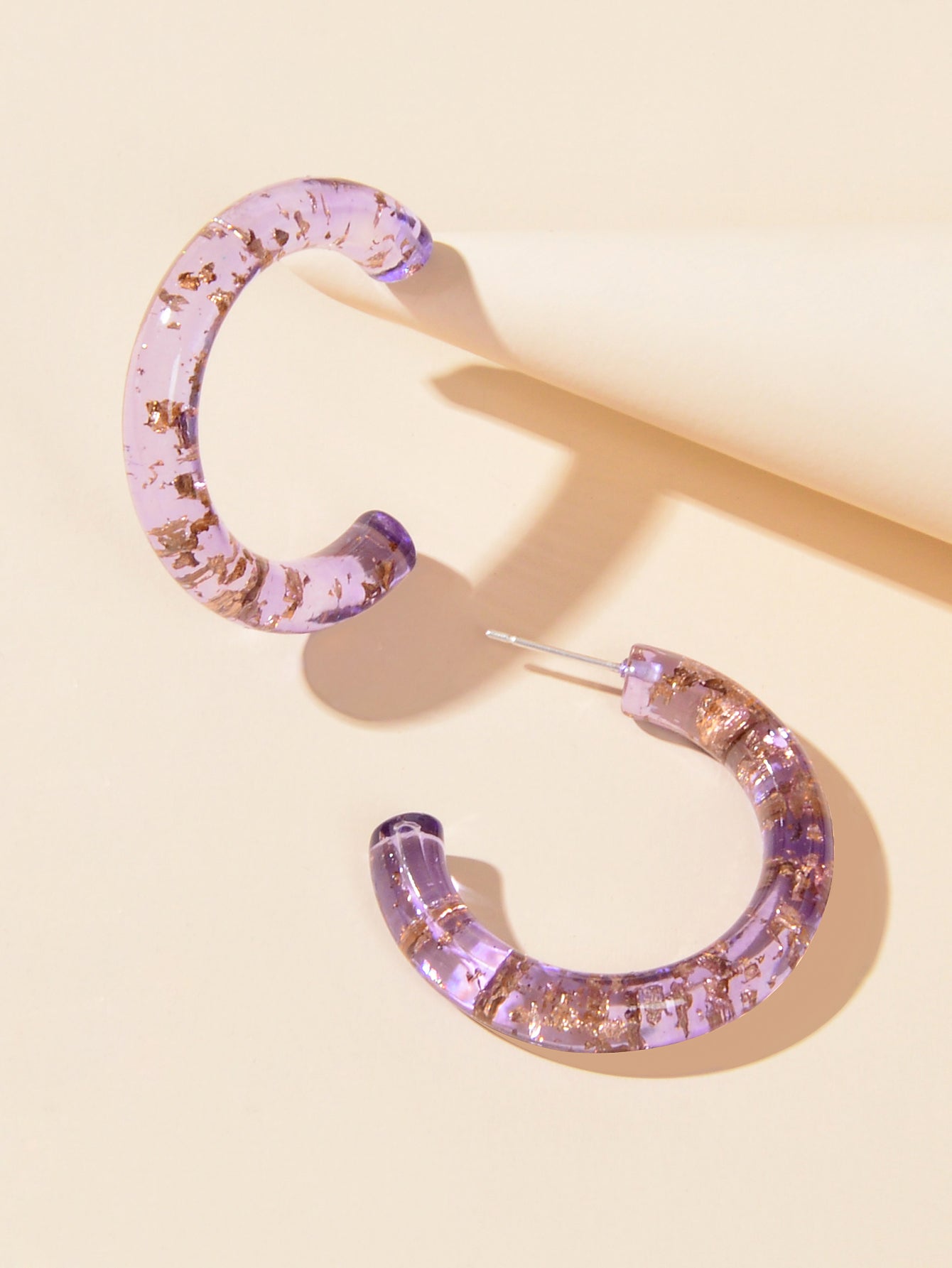 Trendy Purple Acrylic Resin Hoop C Shape Huggie Earrings Women Party Decoration-3