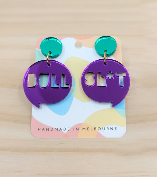 Sweary Acrylic Earrings - BULL SHIT-0