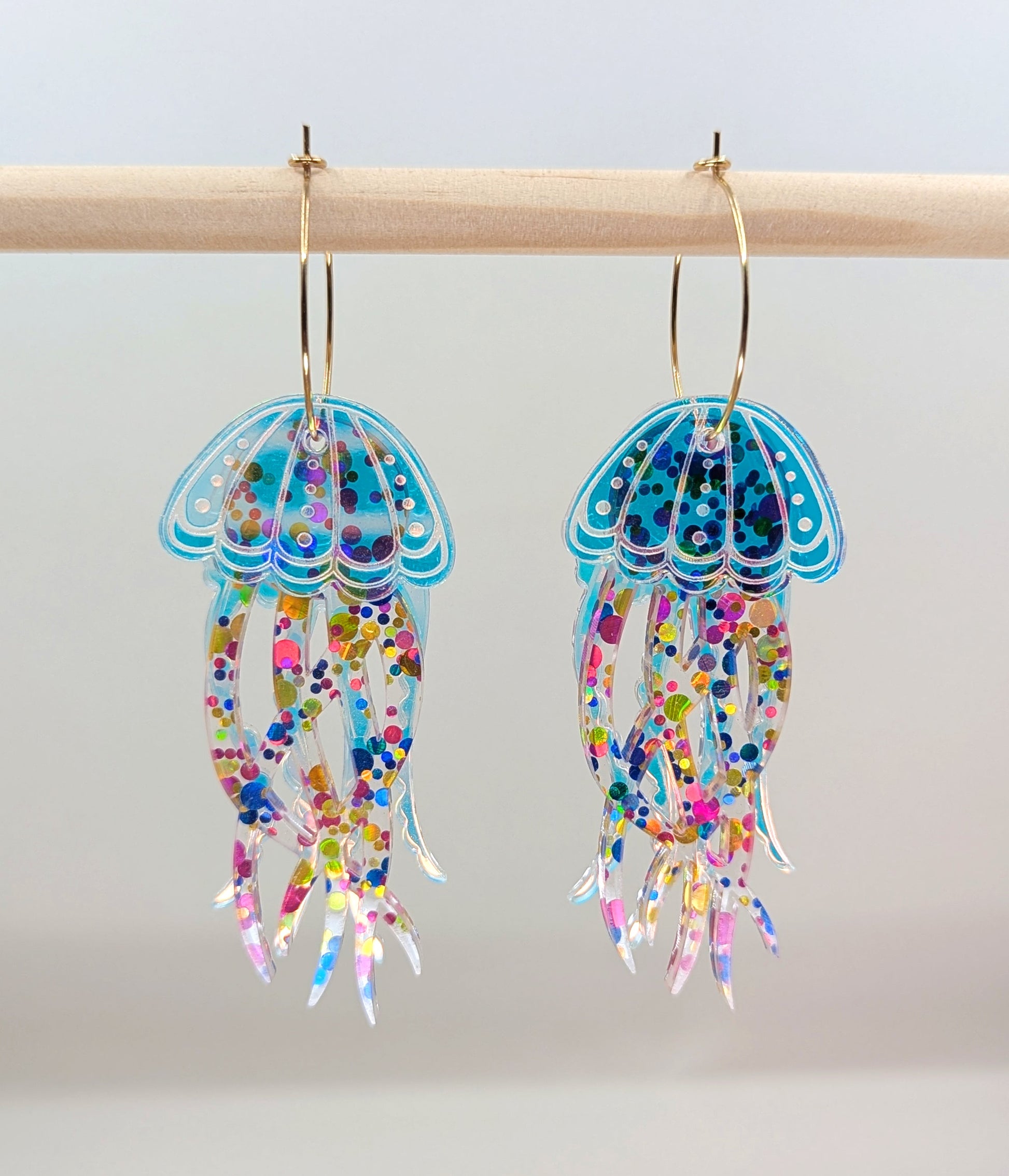 Jellyfish Earrings - Blue/Pink/Gold glitter-1
