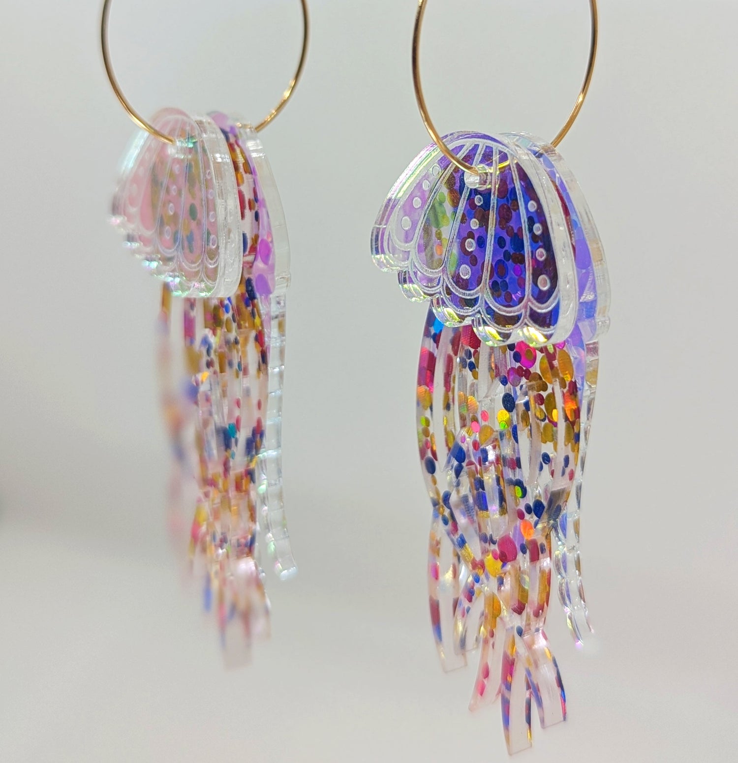 Jellyfish Earrings - Blue/Pink/Gold glitter-0