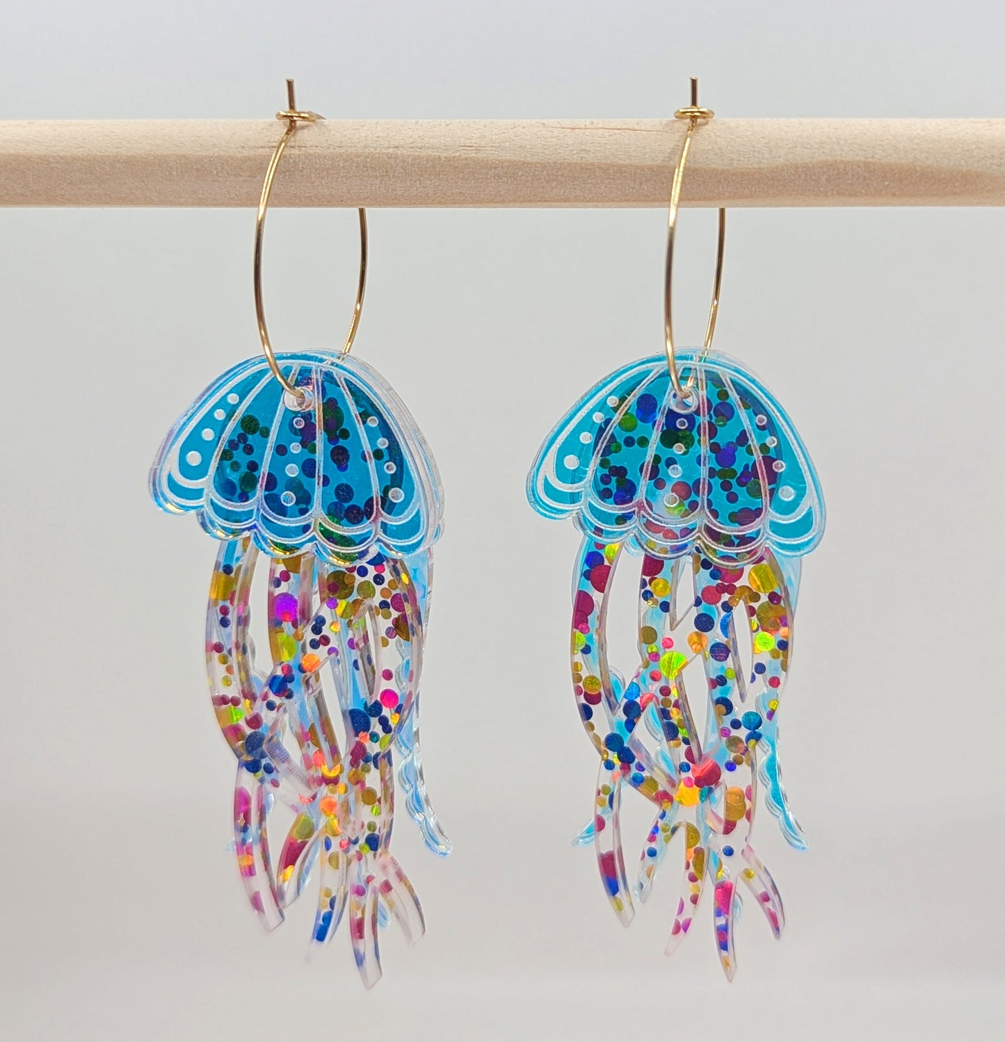 Jellyfish Earrings - Blue/Pink/Gold glitter-3