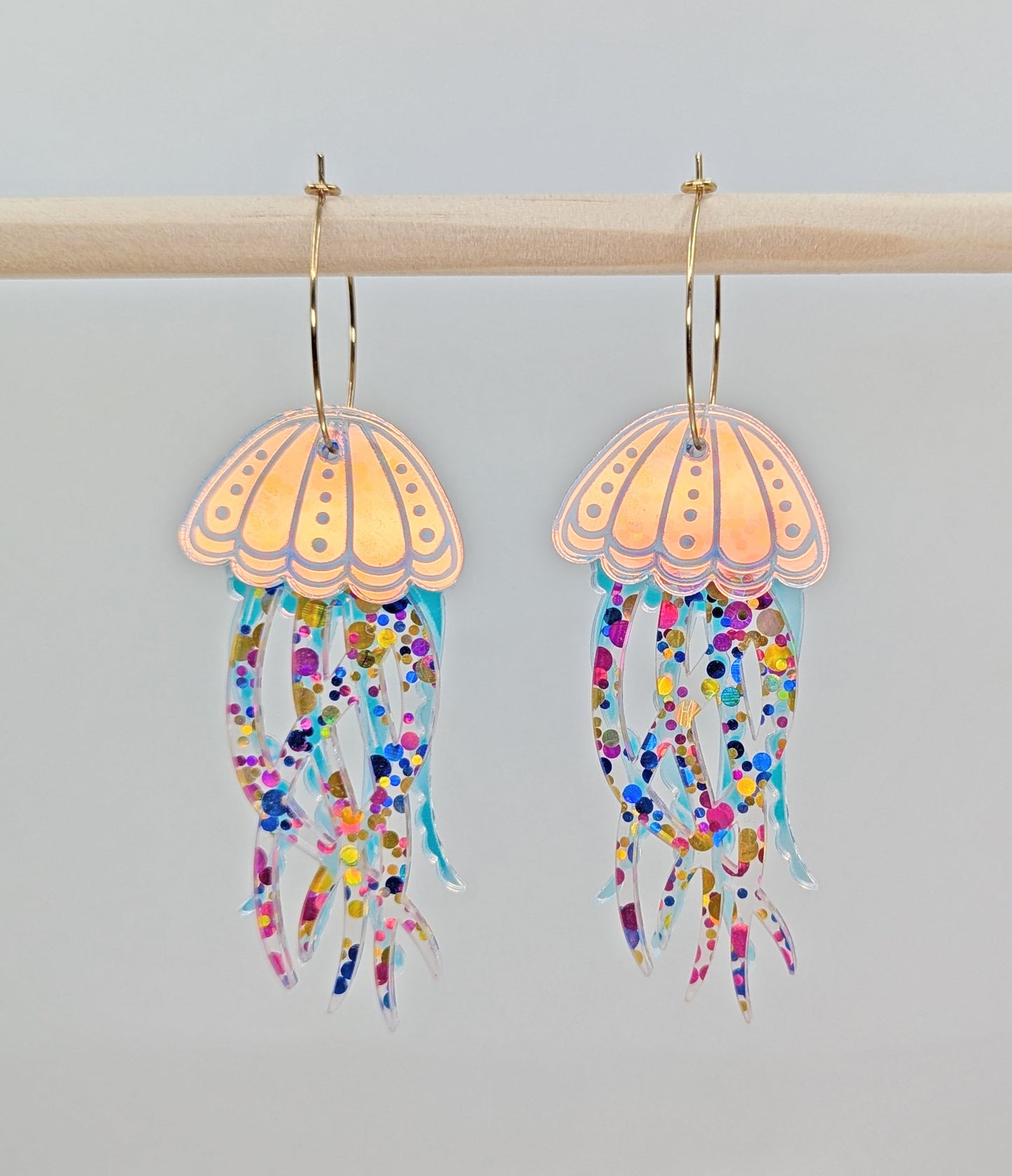 Jellyfish Earrings - Blue/Pink/Gold glitter-2
