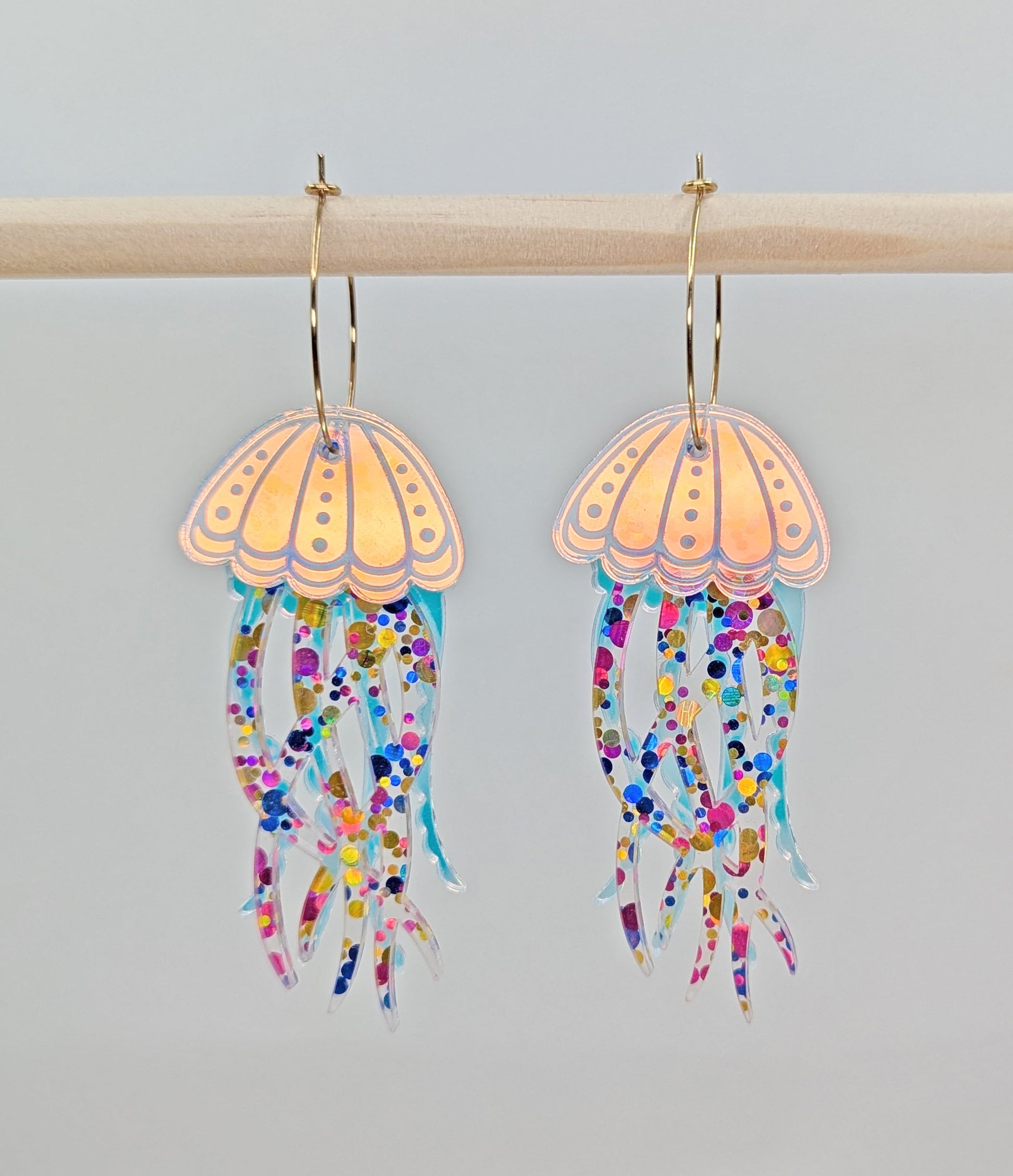 Jellyfish Earrings - Blue/Pink/Gold glitter-2