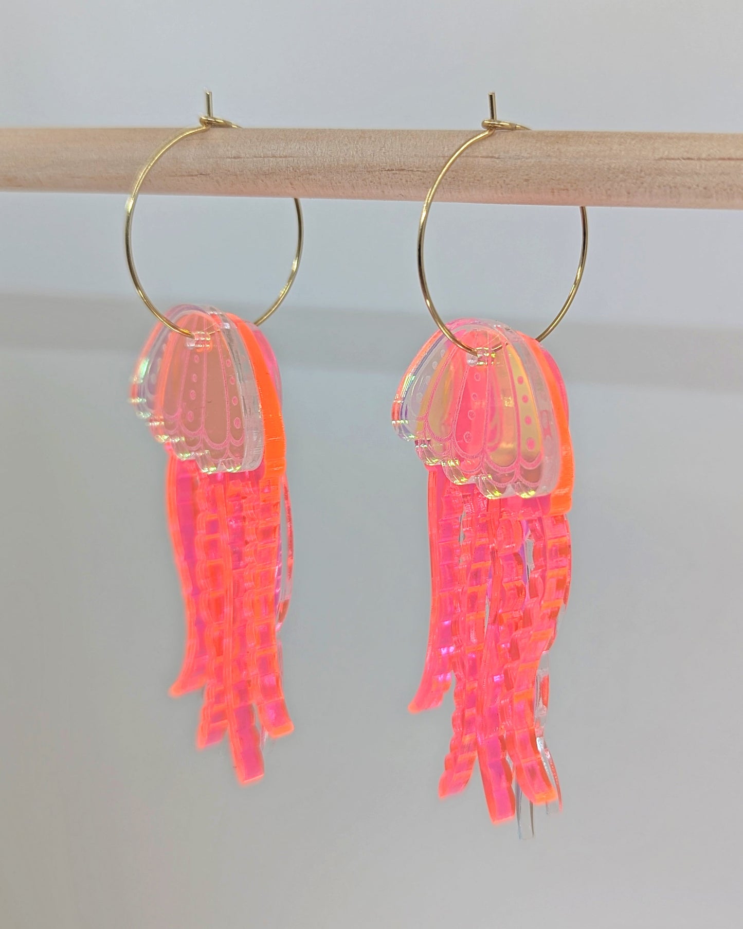 Jellyfish Earrings - Irisdescent/Fluro Pink-3
