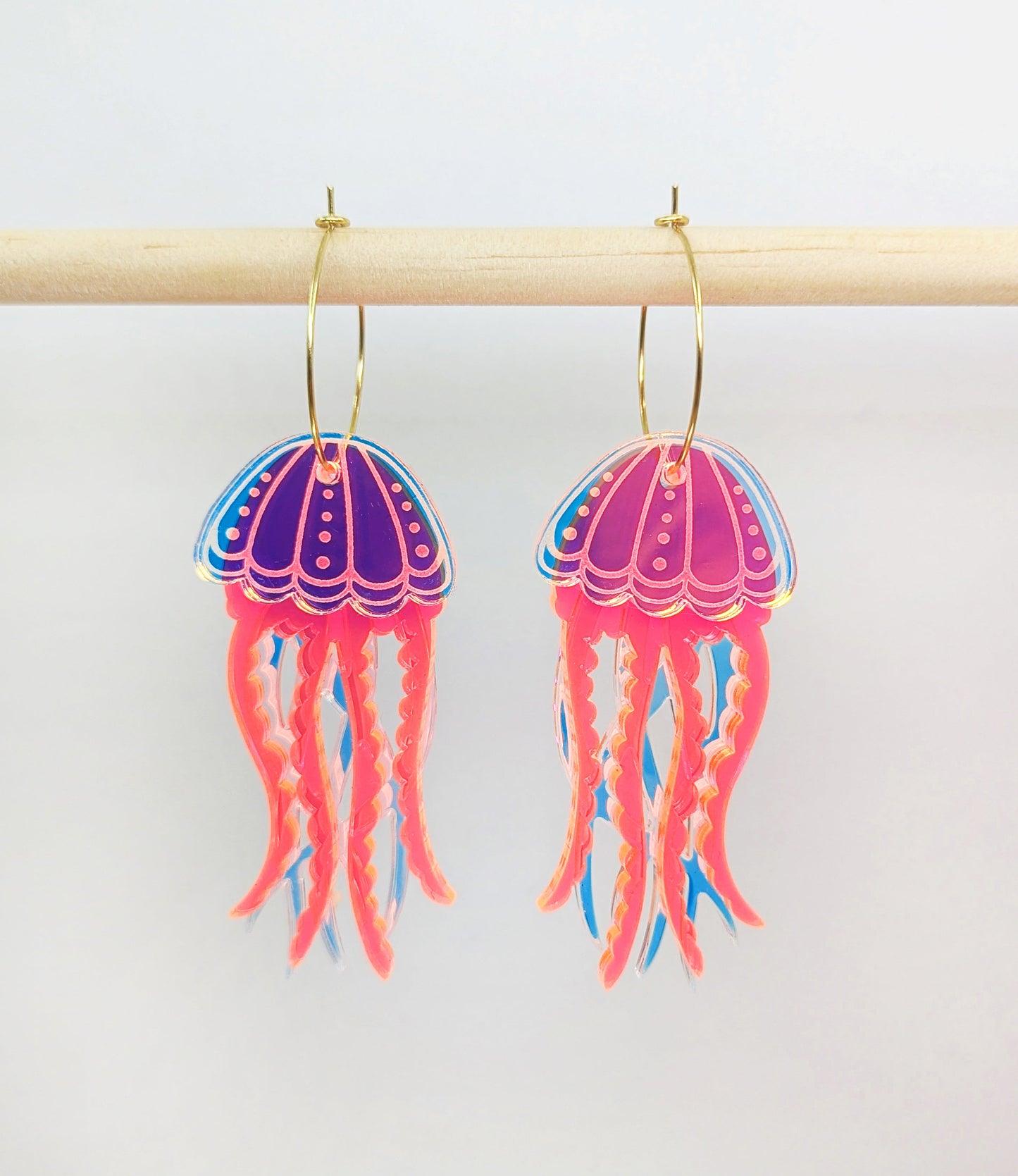 Jellyfish Earrings - Irisdescent/Fluro Pink-4