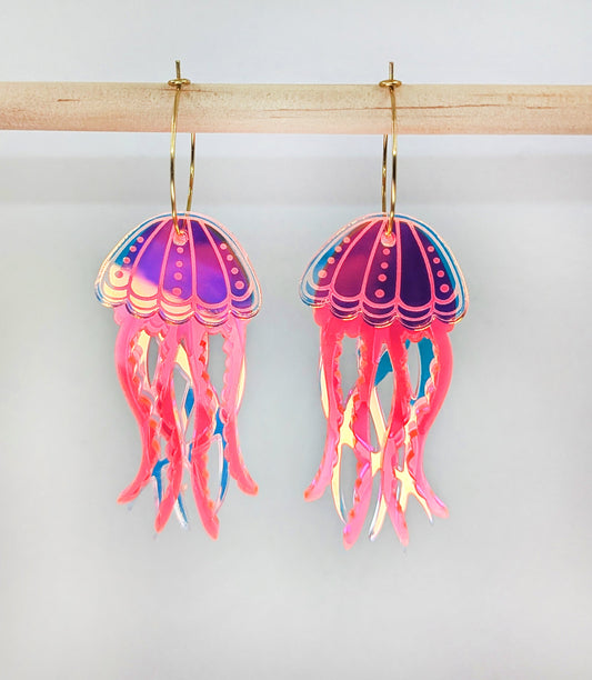 Jellyfish Earrings - Irisdescent/Fluro Pink-0