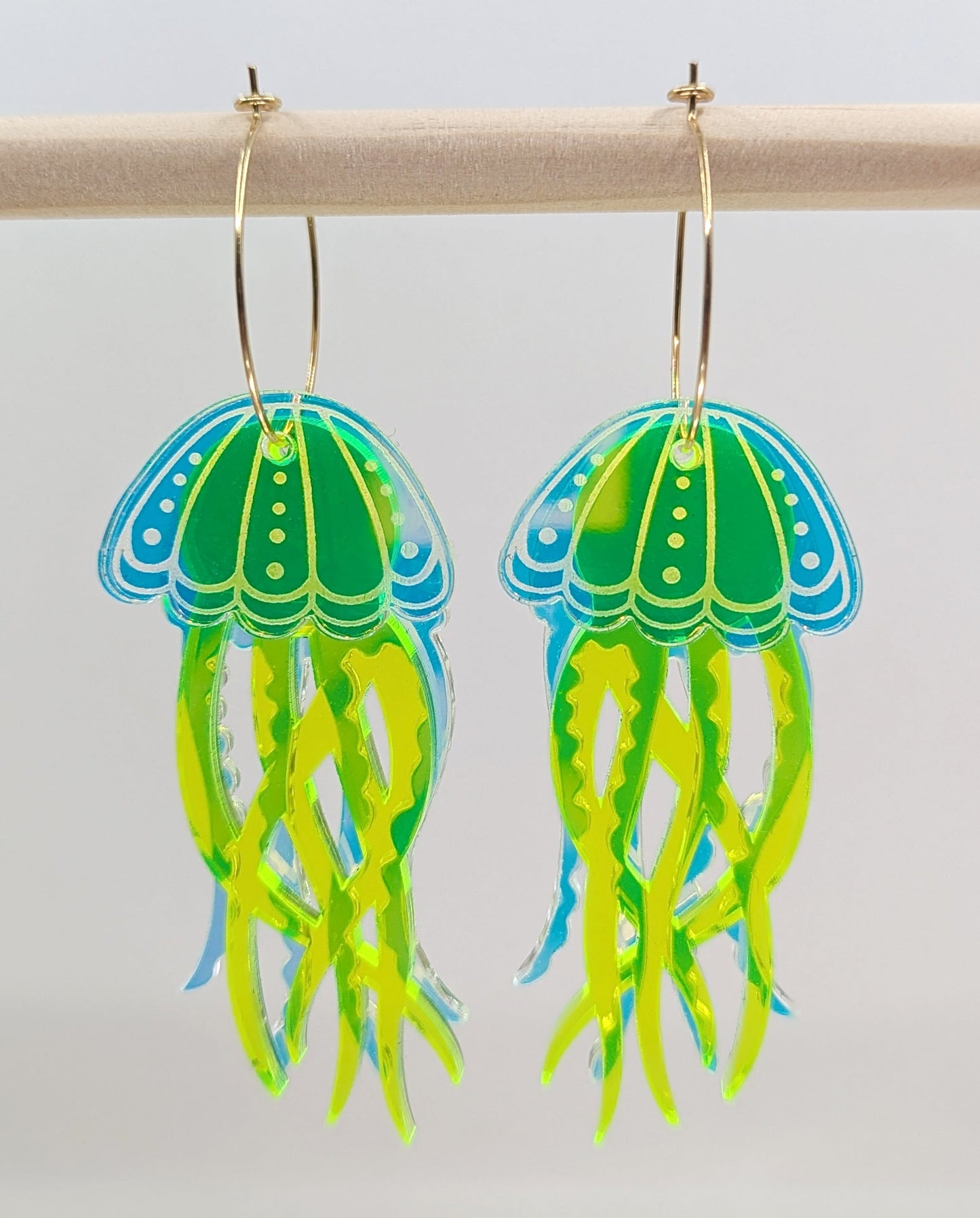 Jellyfish Earrings - Irisdescent/Fluro Yellow-2