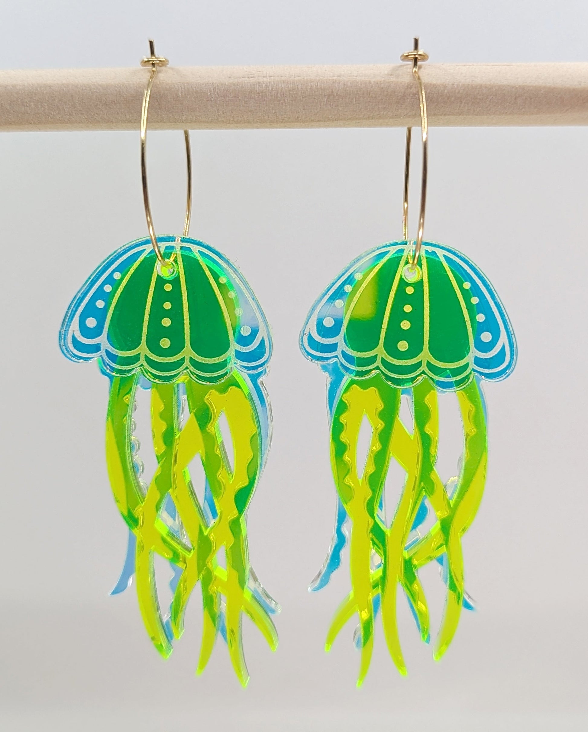 Jellyfish Earrings - Irisdescent/Fluro Yellow-2