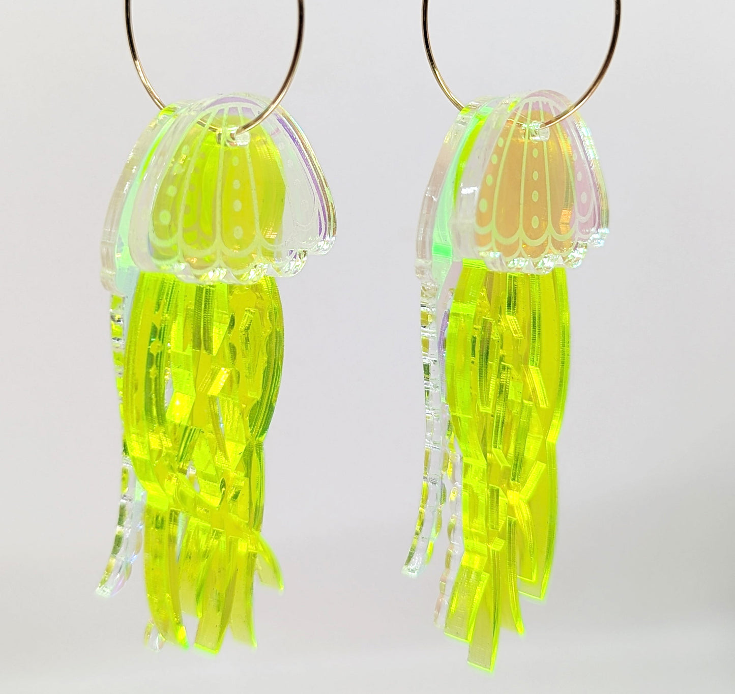 Jellyfish Earrings - Irisdescent/Fluro Yellow-1