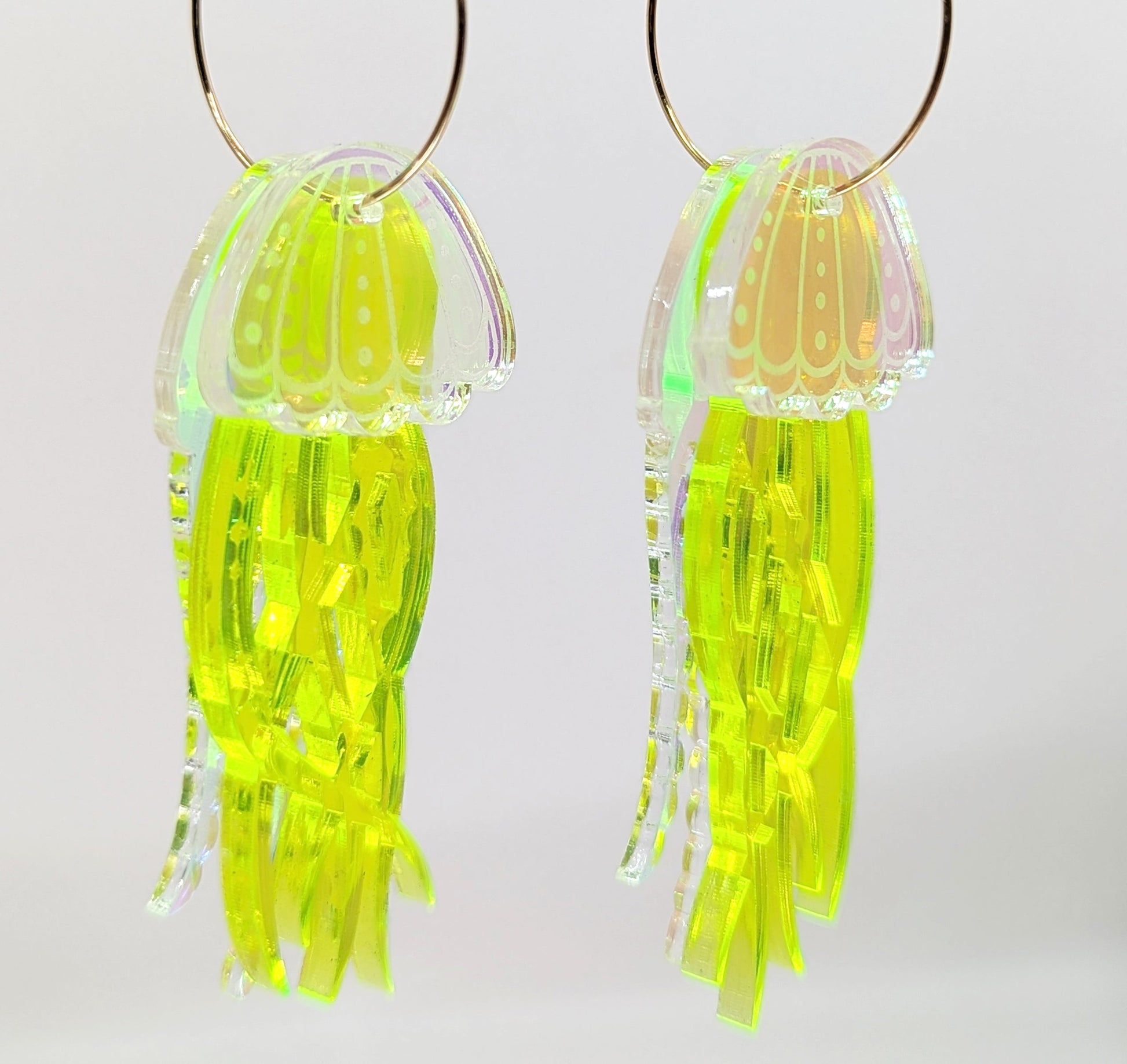 Jellyfish Earrings - Irisdescent/Fluro Yellow-1