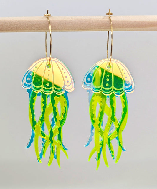 Jellyfish Earrings - Irisdescent/Fluro Yellow-0